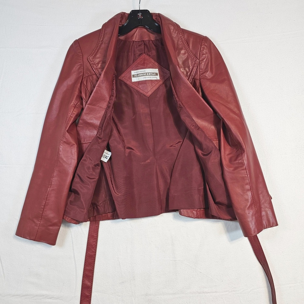 Vintage 70s Red Moto Leather Belted Jacket Western Yoke Indie Women Size 7‎